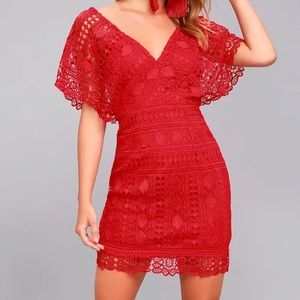 Lulus - First Kiss Red Lace Dress ( Like New)